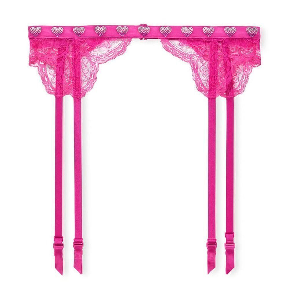 Victoria's Secret Women Pink Very Sexy Shine Strap Lace Garter Belt Size XS